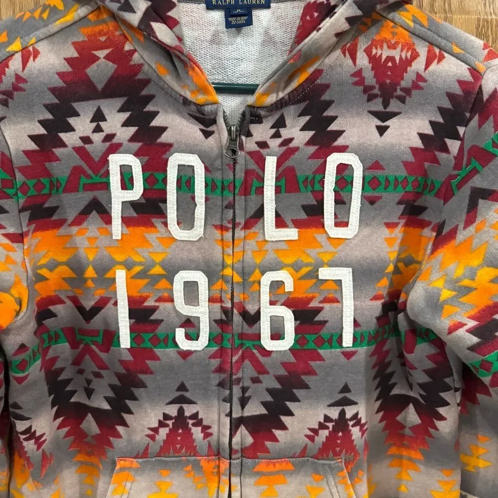 Ralph Lauren Aztec print full zip hoodie sweatshirt. Kids Medium(10-12). Unisex.